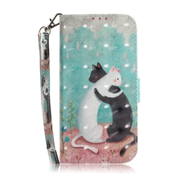 Case for Asus Zenfone 9 Cover Magnetic 3D Pattern Wallet Flip Case With Strap - Black cat and white cat