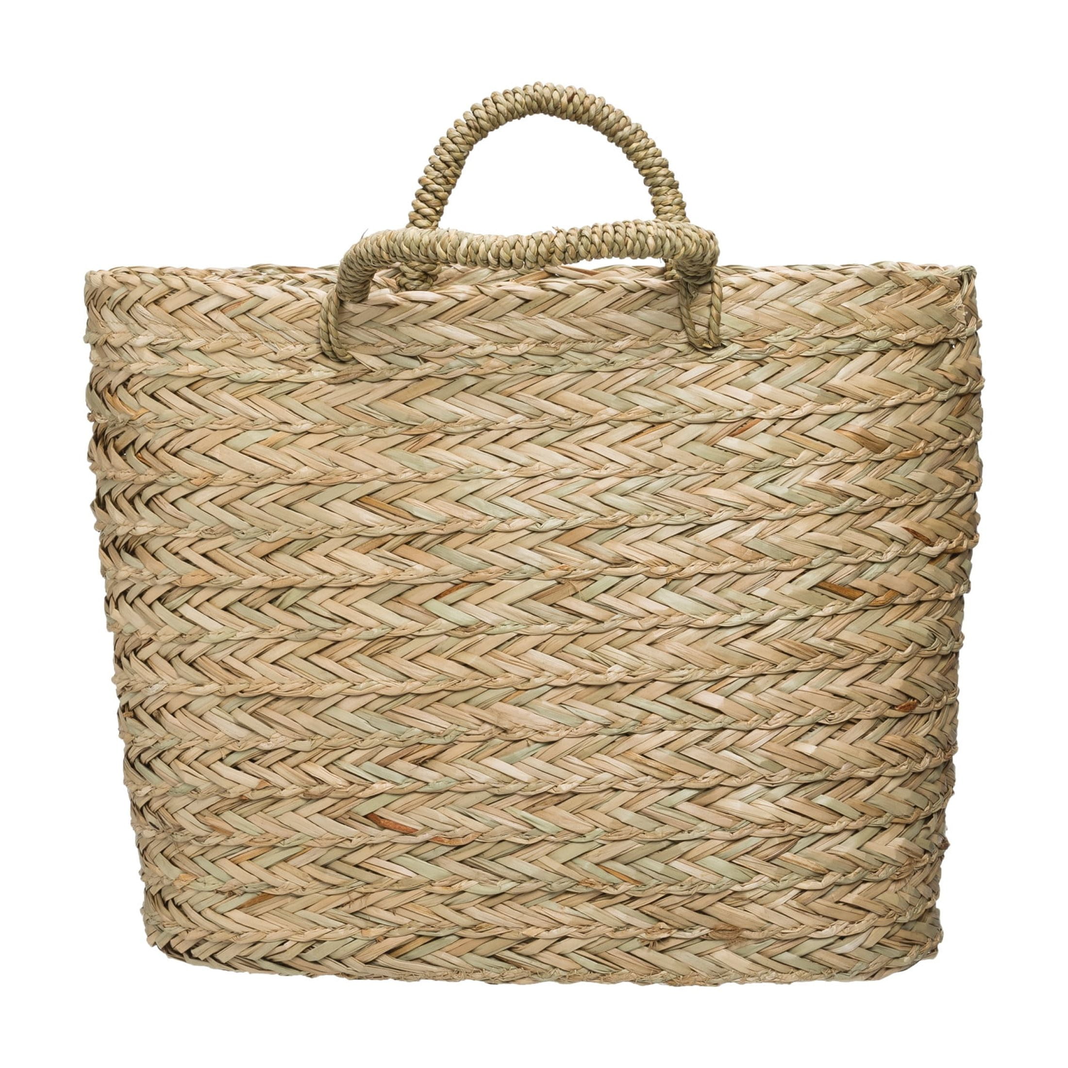 Creative Co-Op Handwoven Seagrass Wall Mount Baskets with Handles, Natural, Set of 2