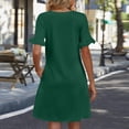 thumbnail image 6 of Summer Casual Dresses for Women A Line Sun Dress Ruffle Short Sleeve V Neck Tshirt Dress with Pockets Dark Green M, 6 of 6