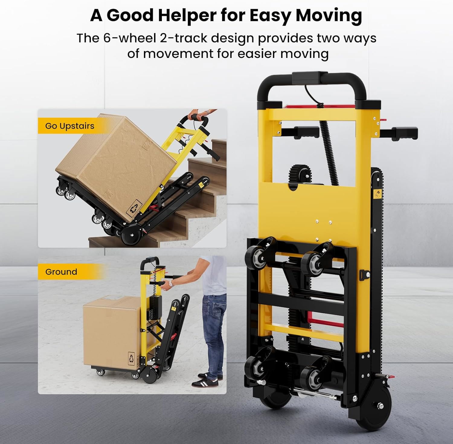 Joreek Electric Stair Climbing Hand Trucks Dolly 120W Motor 441 lbs Max Load  Heavy Duty Folding Stair Climber Hand Trolley Cart with 6 Wheels for Stairs Moving Furniture