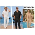 thumbnail image 6 of RICHCOIN Men 2 Piece White Casual Summer Beach Outfit Set Short Sleeve Button Shirt & Loose Pant Size XL, 6 of 7