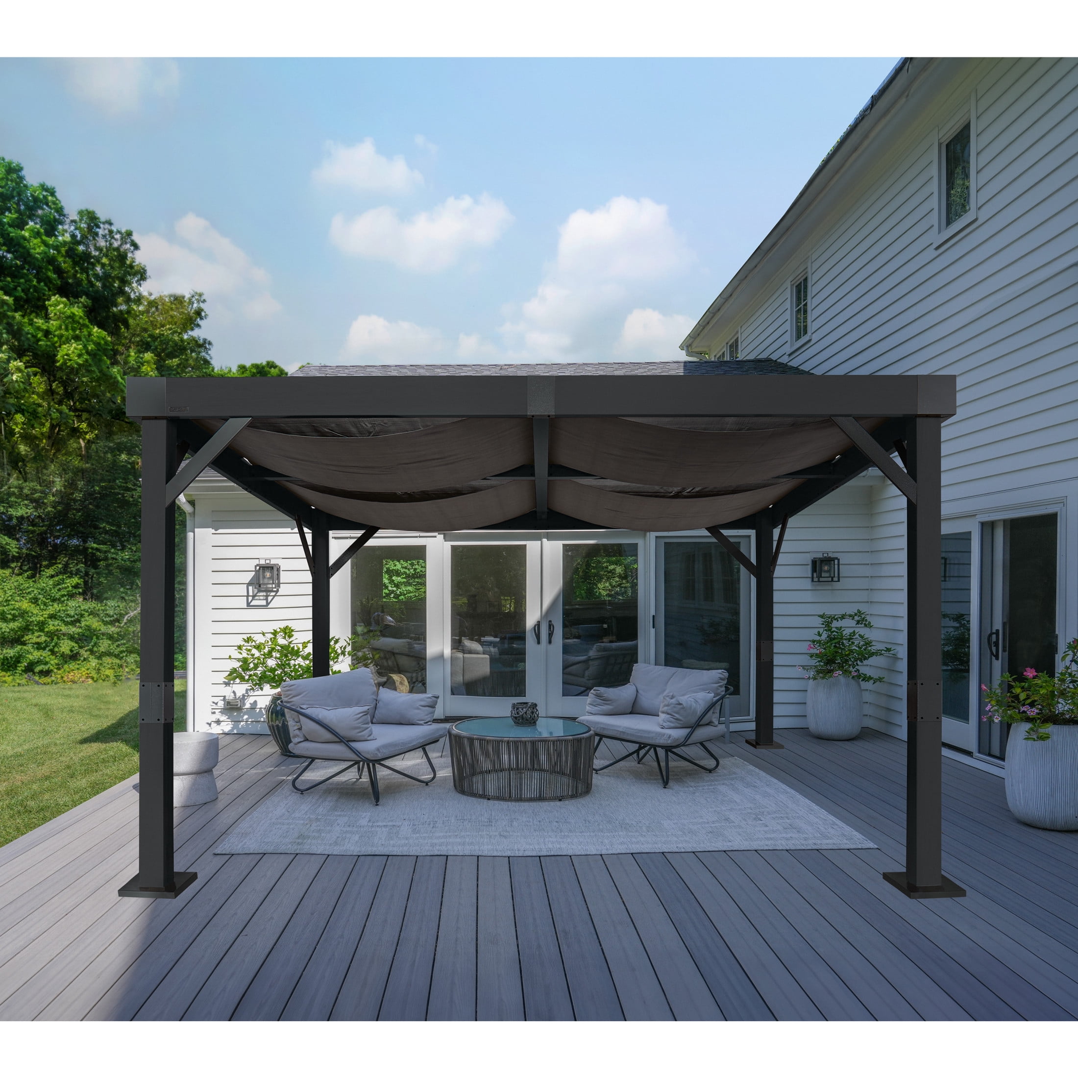 Sojag Fontana 10 x 12 x 8 ft Black Aluminum Frame Pergola
