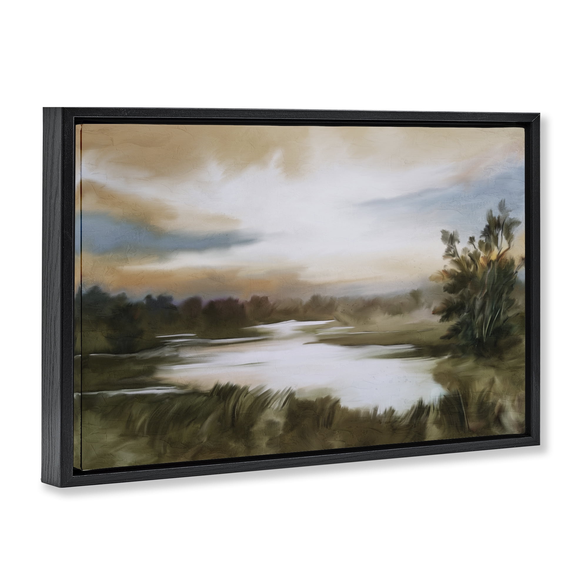 Stupell Industries Sunset Pond Countryside Black Framed Floater Canvas Wall Art, design by Kim Allen