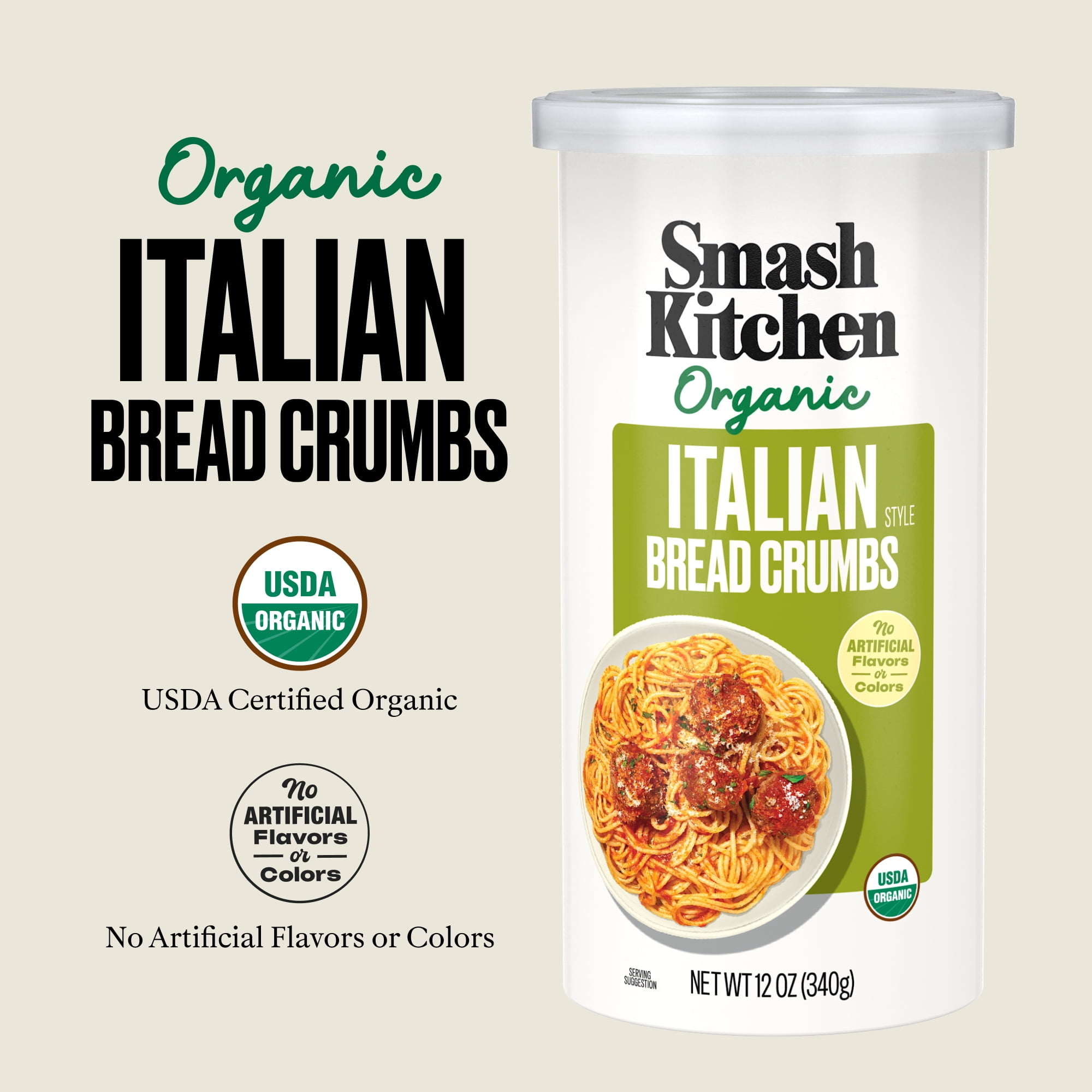 Smash Kitchen USDA Organic Non-GMO Italian Breadcrumbs, 12 oz