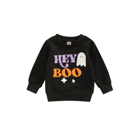 

IZhansean Infant Toddler Baby Boy Girl Halloween Outfit Hey Boo Sweatshirt Pullover Sweater Long Sleeve Shirt Fall Clothes Black 6-12 Months