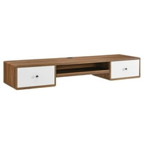 Modway Transmit 60" Wall Mount Particleboard Wood Office Desk in Walnut/White