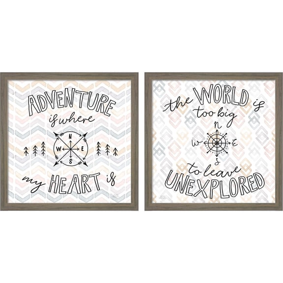 Great Art Now World Traveler by Laura Marshall, 2 Piece Framed Art Set Each 13"W x 13"H