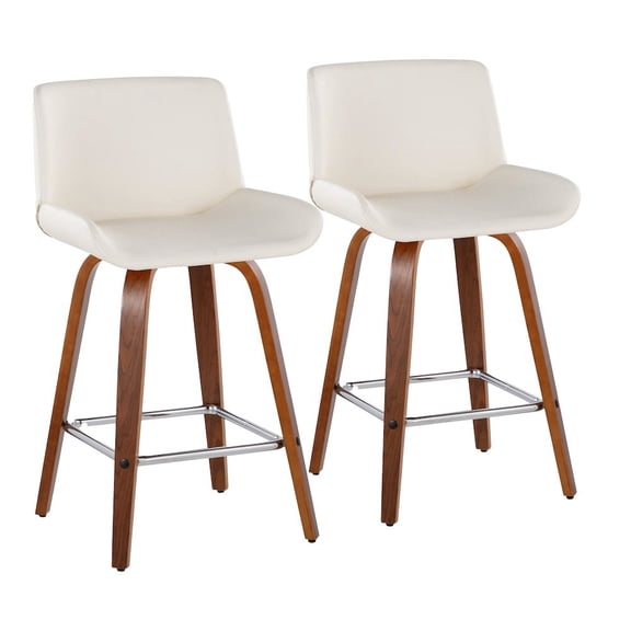 LumiSource Santi 25" Fixed-Height Counter Stool - Set of 2 in Walnut Wood