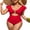 Red, variant on Charmo Womens V Neck 1 Piece Monokini Swimwear Ruffled Sleeve Swimsuit Tummy Control Bath Suit
