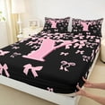 thumbnail image 3 of jejeloiu Monogrammed Y Queen Sheet Sets,Cute Bowknot Bowtie Flat Sheet,Light Pink Black Queen Fitted Sheet,Microfiber Room Decorative,4-Piece, 3 of 7