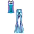 thumbnail image 6 of Zaldita Women Shiny Metallic Tank Top with Bell Bottom Pants Bootcut Leggings 70s Disco Dance Outfits Blue S, 6 of 7
