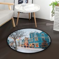 36.2 Inch Round Floor Mat Town in Winter Carpet Decor Rug for Living Room Bedroom