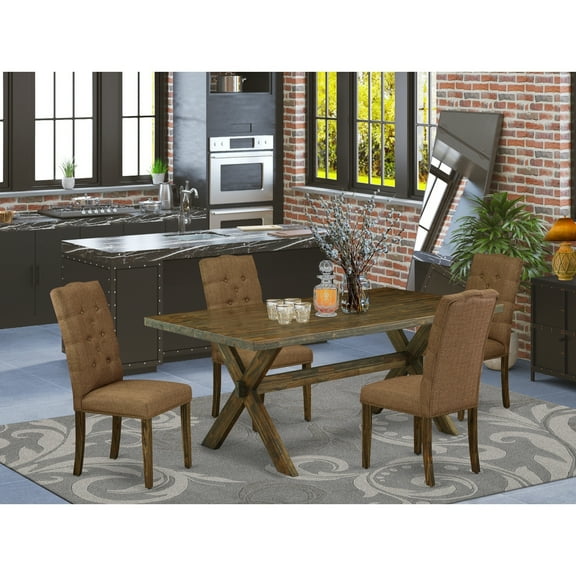 5-Piece Dining Room Set - Rectangular Table4 Parson Chairs - Distressed Jacobean Finish