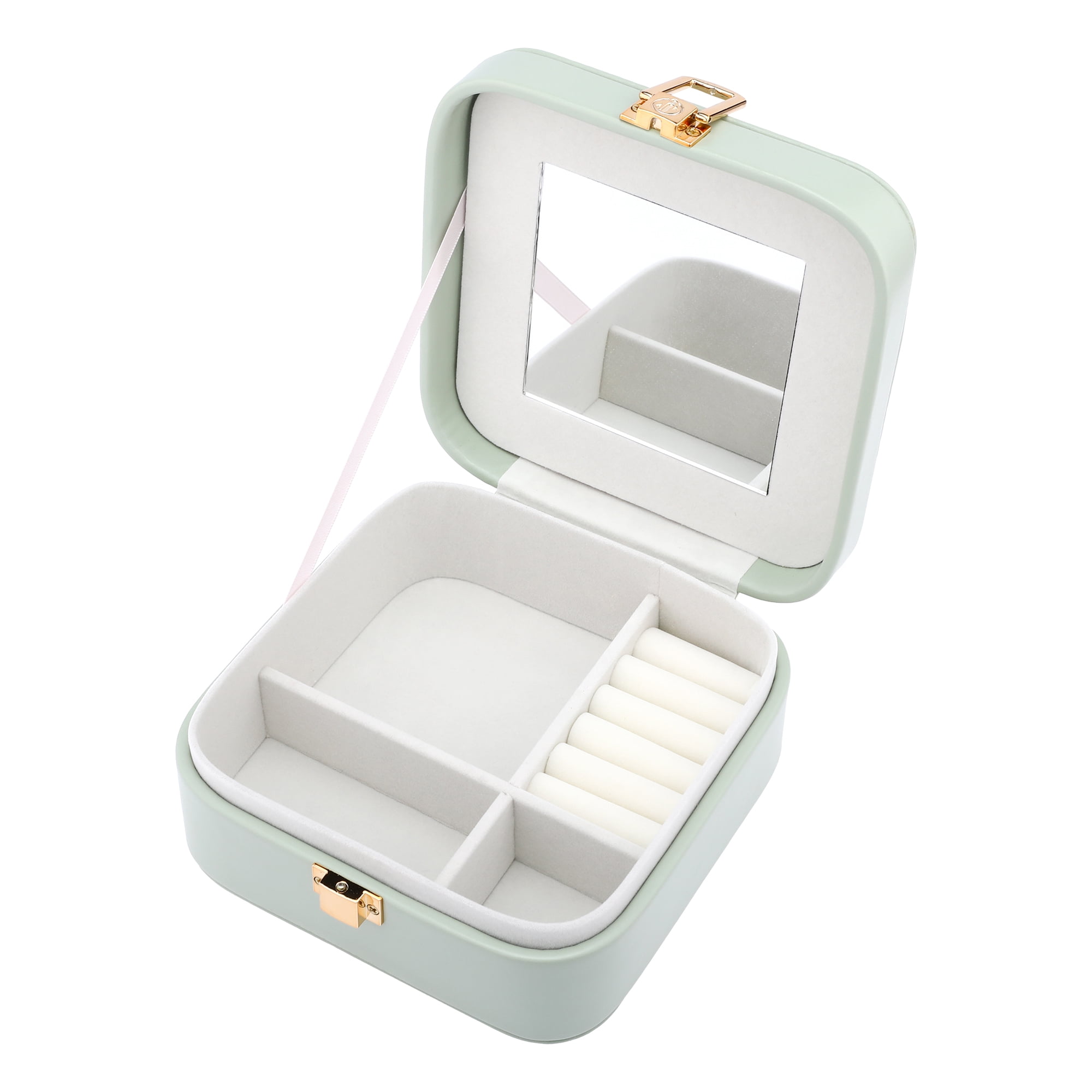 Unique Bargains PU Leather Jewelry Box Jewelry Organizer with Mirror Green