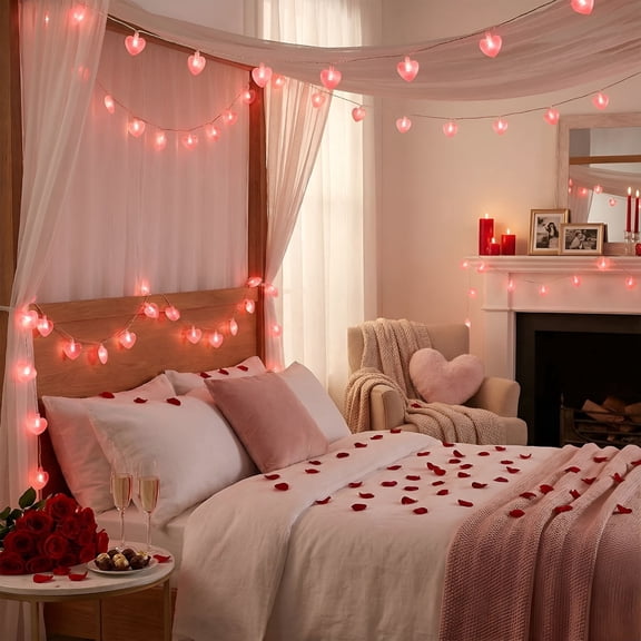 HIBIBUD Pink Heart Battery-Operated String Lights - 4.92Ft(1.5M) Valentine’S Day Party & Wedding Decor,Sweet Love-Themed Ambient Lighting,Mix-And-Match Festive String Lights