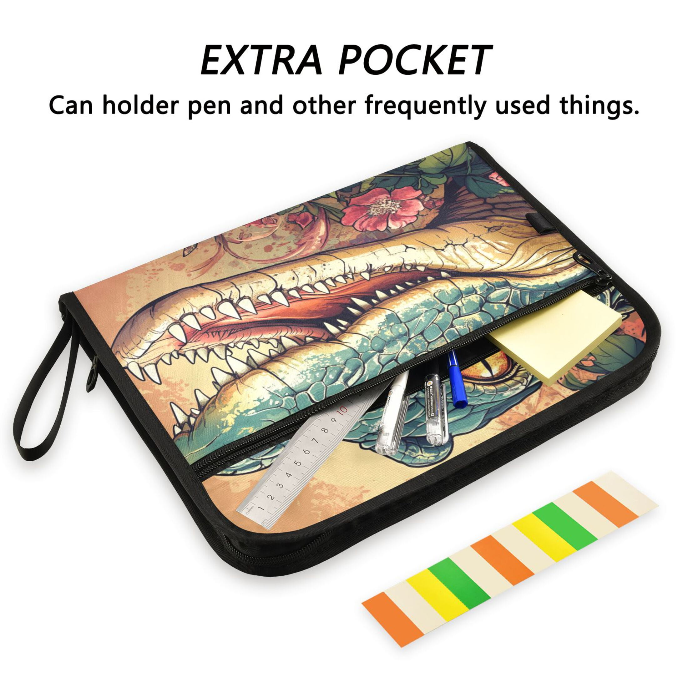 WOBOGO Crocodile Illustration in Realistic Style Expanding File Folder Letter Size Accordion Filing Organizer 13 Pocket Separate Organ Pocket