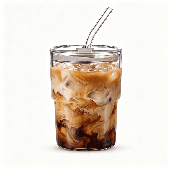 NORIZF 13Oz/400Ml Tumbler Water Glass, Cups with Straw and Lid Sealed Carry on for Coffee, Iced Tea, Thick Wall Insulated Glass Cup Matcha Cup (White)