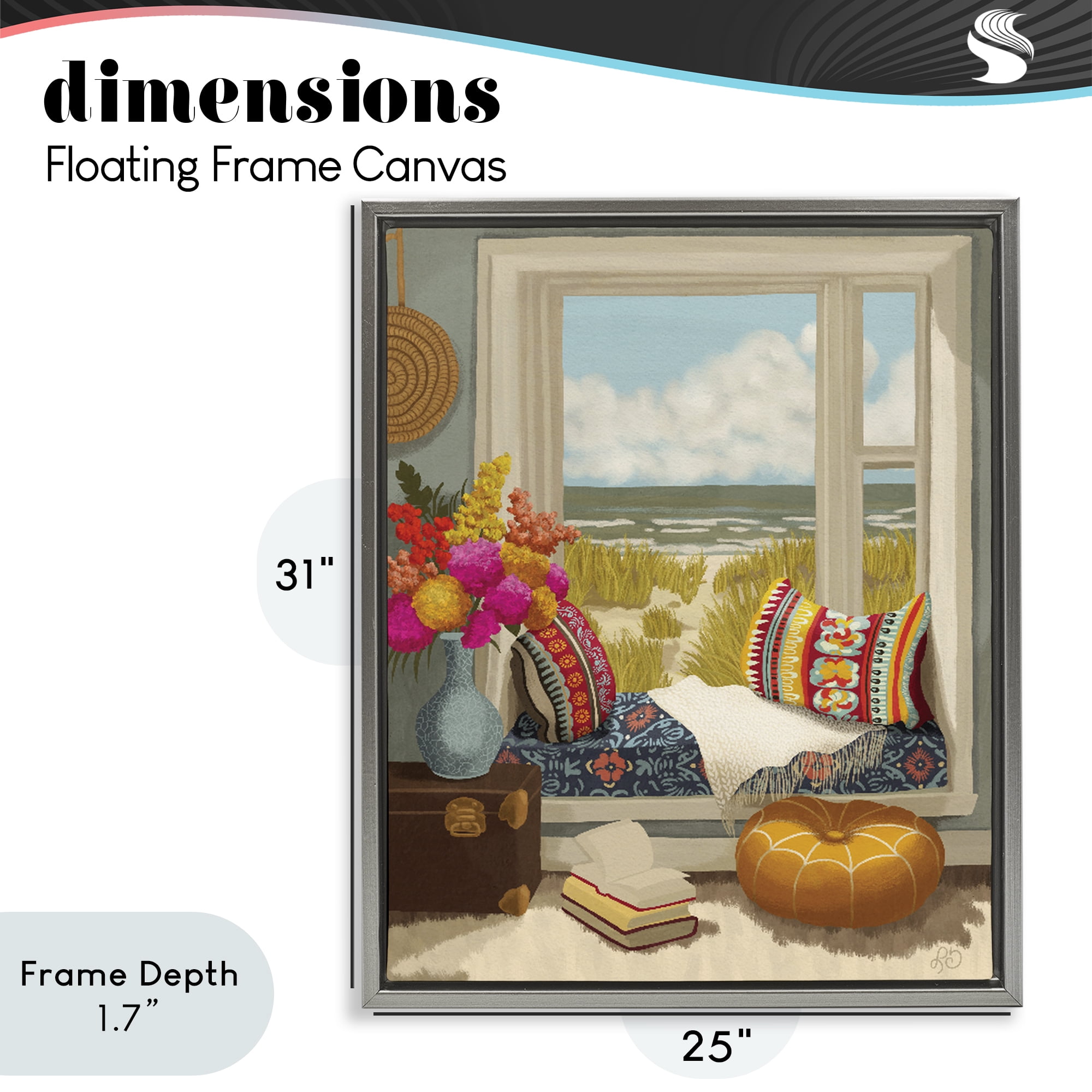 Stupell Industries Coastal Vacation Window Seat Gray Framed Floater Canvas Wall Art, design by Lisa R Dumm