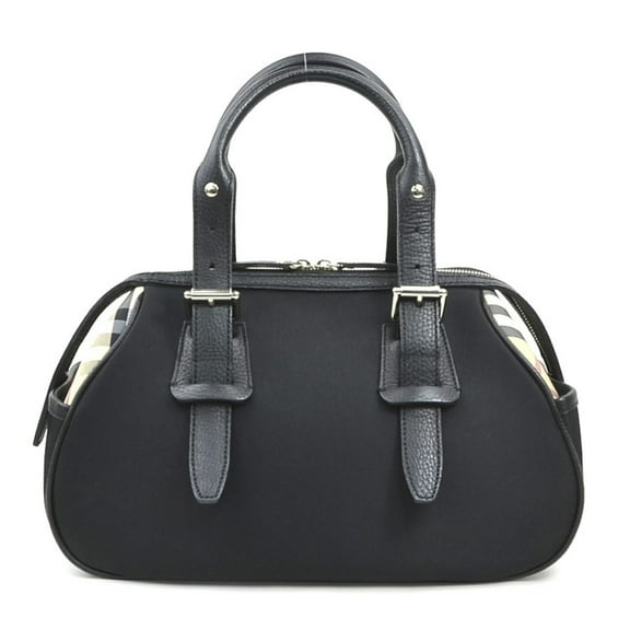 Pre-Owned Burberry handbag in nylon canvas and leather, black beige, women's, h31337a (Good)