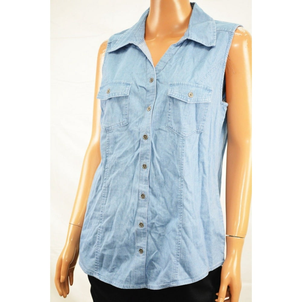 Style & Co. - Style&Co Women's Sleeveless Blue Sun Wash 2-Pocket Button ...