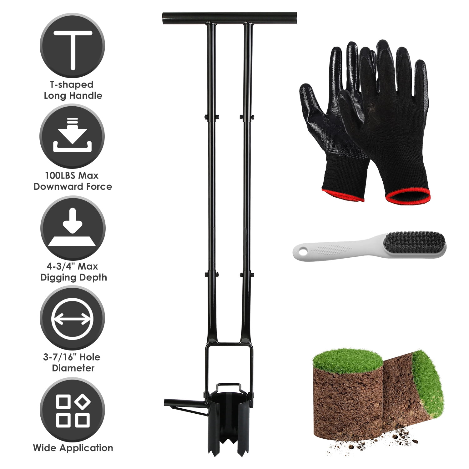 5-in-1 Bulb Planter Tool, Long Handle Garden Digger Weeder Soil Remover for Home Garden Lawn,Easy to Use Bulb Planter, Multifunctional Garden Tool for Planting Weeding Digging