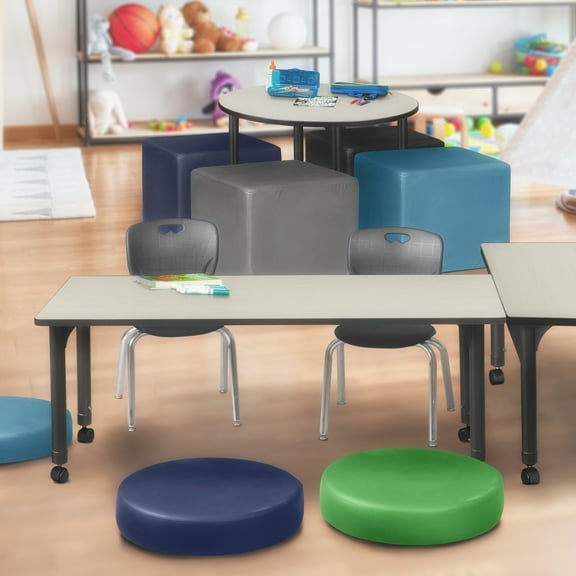 Regency Kee 72 x 24 in. Mobile Adjustable Classroom Table- Maple & 2 Andy 12 in. Stack Chairs- Black