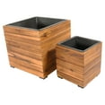 thumbnail image 2 of Sunnydaze Assorted Square Light Brown Acacia Wood Planter Box with Liner 2-Count, 2 of 7