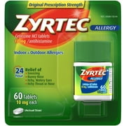 Zyrtec 24 Hour Relief Allergy 10 mg Cetirizine HCl Indoor and Outdoor Allergies Tablets 60 ct