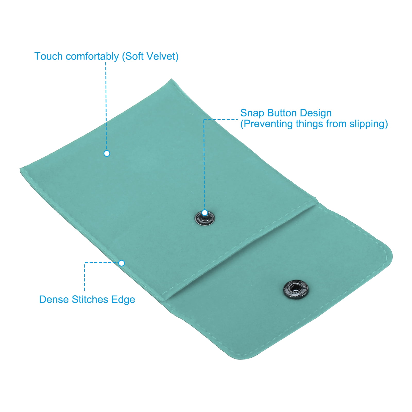 Unique Bargains Velvet Jewelry Pouches with Snap Button Light Green 3.94" x 3.35"