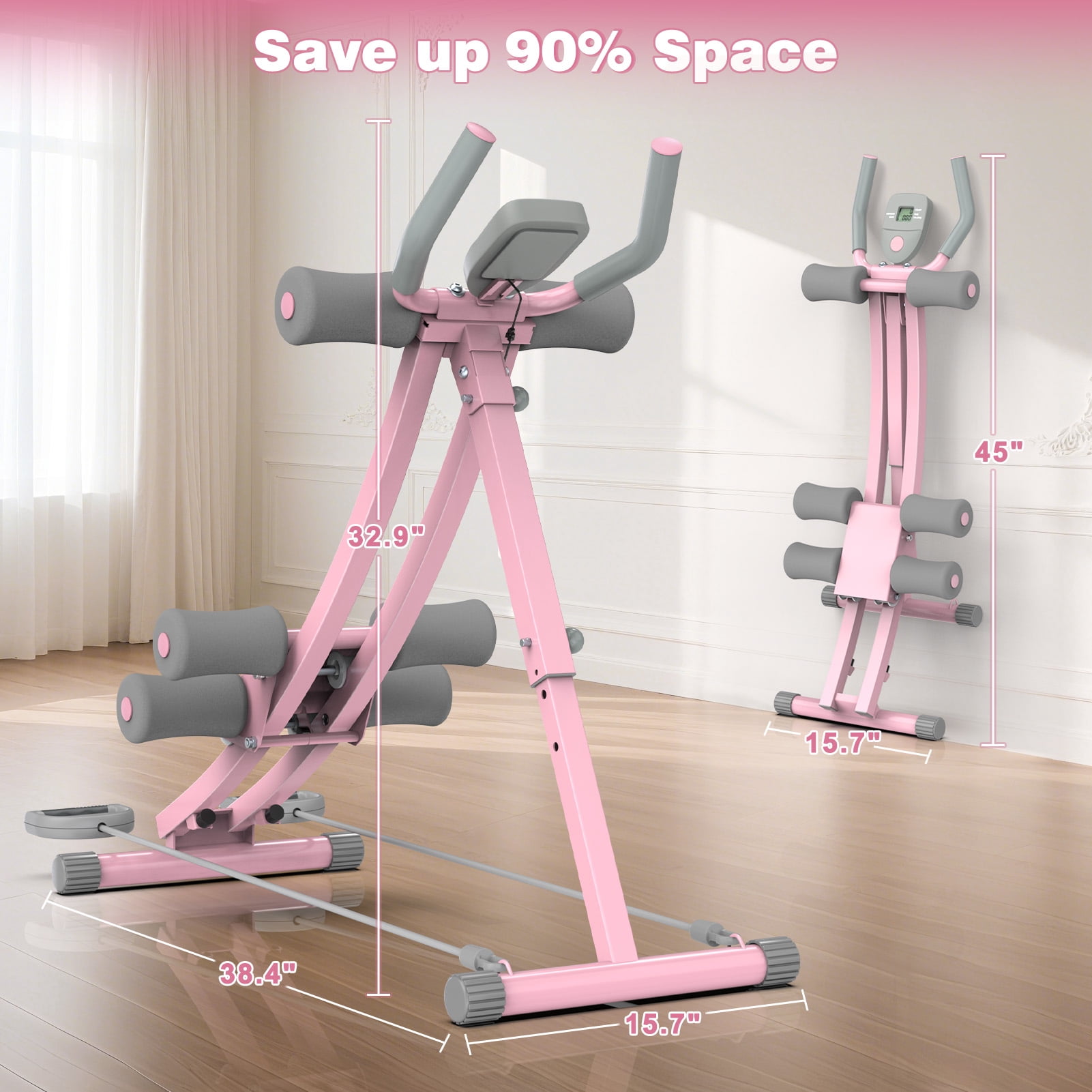 GIKPAL Foldable Ab Machine, Ab Workout Equipment for Home Gym,Core & Abdominal Trainer Fitness Equipment Max 440lbs with LCD Display