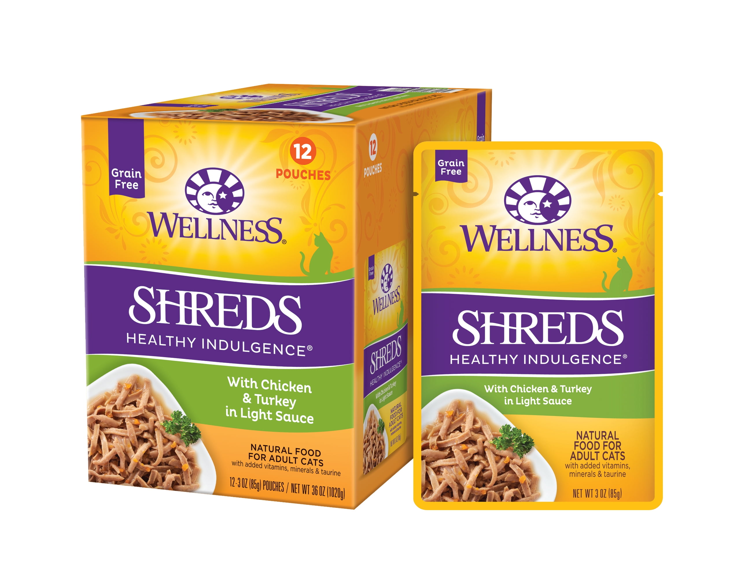 Wellness Healthy Indulgence Natural Grain Free Wet Cat Food, Shreds Chicken & Turkey, 3Ounce