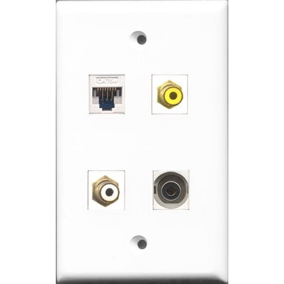 RiteAV 1 Port RCA White and 1 Port RCA Yellow and 1 Port 3.5mm and 1 Port Cat5e Ethernet White Wall Plate