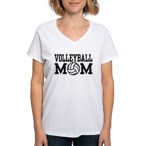 CafePress - Volleyball Mom Women's V Neck T Shirt - Womens Cotton V-Neck T-shirt