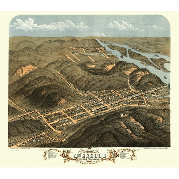 Historic Panoramic View - McGregor Iowa - Ruger 1868 - Vintage Wall Art