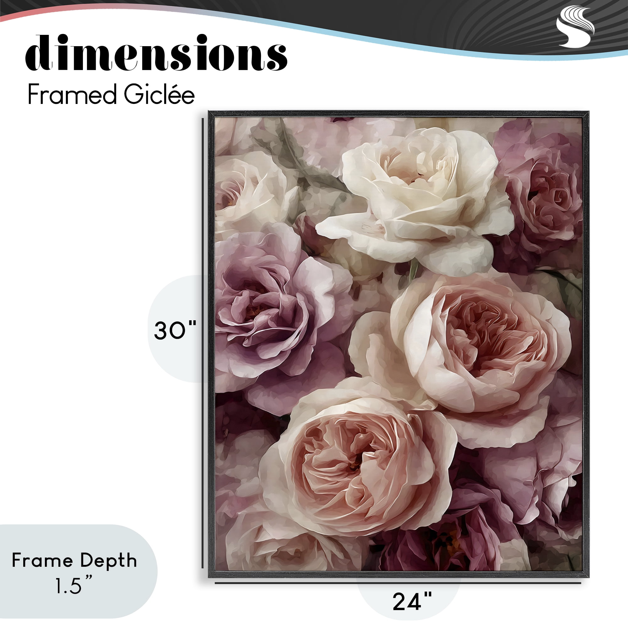 Stupell Industries Sweet Roses in Blush Pink Black Framed Giclee Art, design by Franklyn Gregory