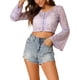 thumbnail image 5 of Top de encaje transparente de cuello en V con mangas de campana elegante y recortado INSPIRE CHIC para mujer color púrpura S, 5 of 6