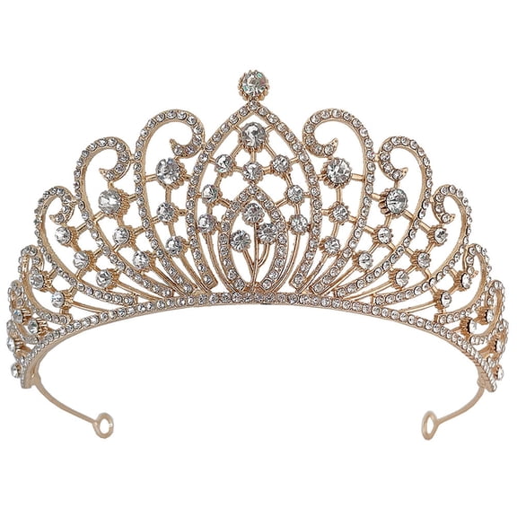 Pretyzoom Golden Bridal Crowns Wedding Hair Accessories with Glittering Rhinestones