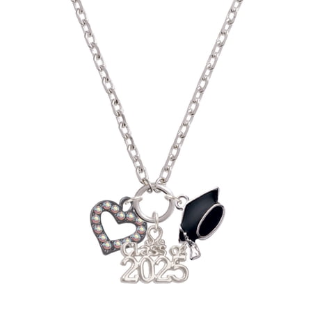 Delight Jewelry Black Nickeltone AB Crystal Open Heart - Silver-tone Class of 2025 Graduation Zoey Necklace, 28"