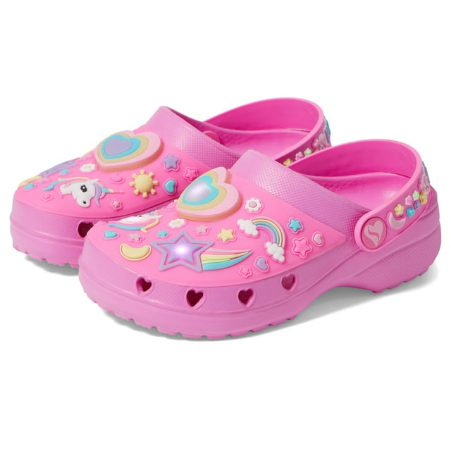 Zueco Skechers Heart Charmer-Girly Land para niñas, color rosa intenso, talla 2