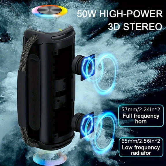 50W Portable Wireless Speaker - 4000mAh Battery, LED Lights, Subwoofer, USB/TF/FM - Ideal for Outdoor, Home, Travel & Parties