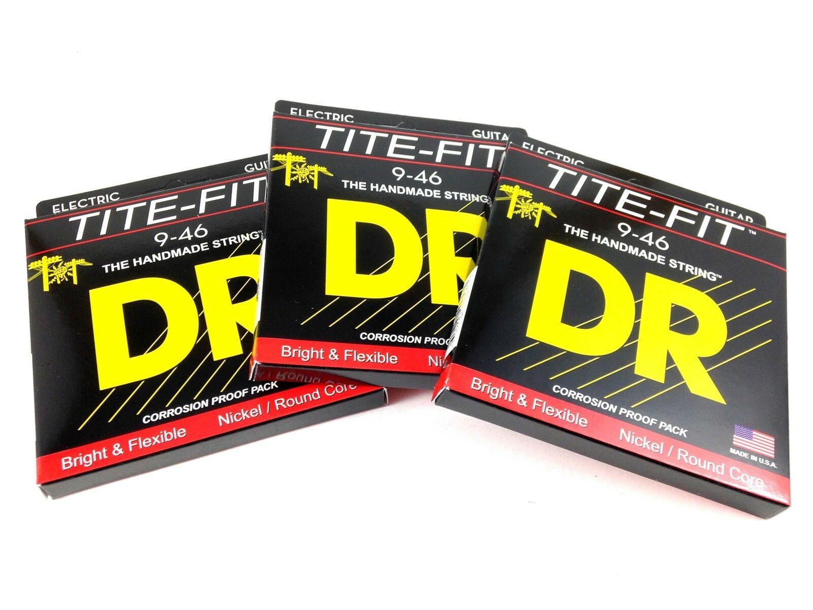 DR Guitar Strings Electric 3 Pack Tite-Fit 09-46 Light and Heavy Handmade USA