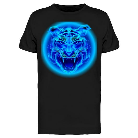Blue Fire Tiger Head T-Shirt Men -Image by Shutterstock, Male 3X-Large