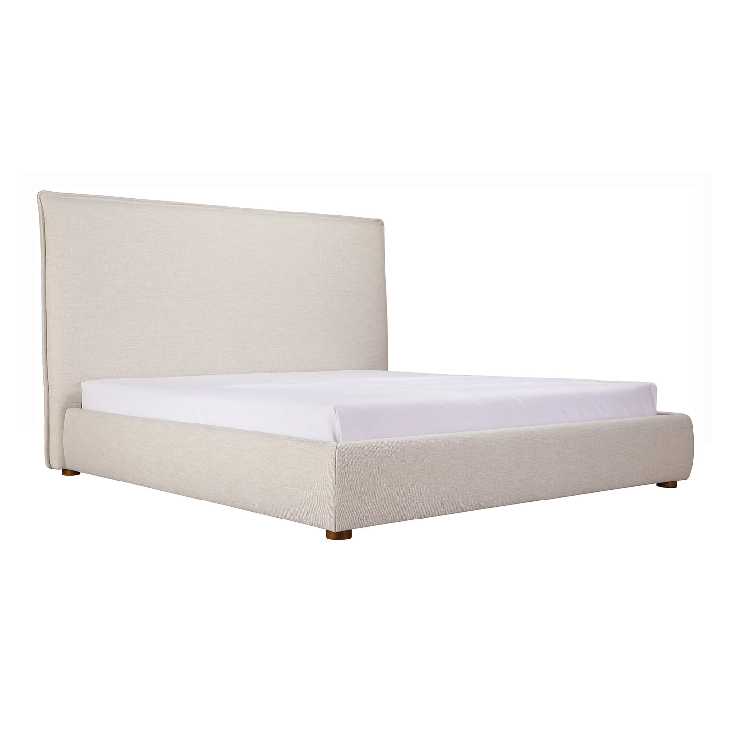 Queen Bed Frame Southwestern Style Tall Headboard Linen Blend Upholstered Bed