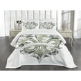 thumbnail image 3 of Ambesonne Floral Quilted Bedspread Set 3 Pcs, Eagle Emblem Victorian, King Size, Tan White, 3 of 5