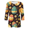 thumbnail image 4 of Womens Easter Outfit Cute Easter Bunny Shirts 3/4 Sleeve Printed Blouses Crew Neck Casual Tunic Tops Loose Fit Comfy T-Shirt, 4 of 5