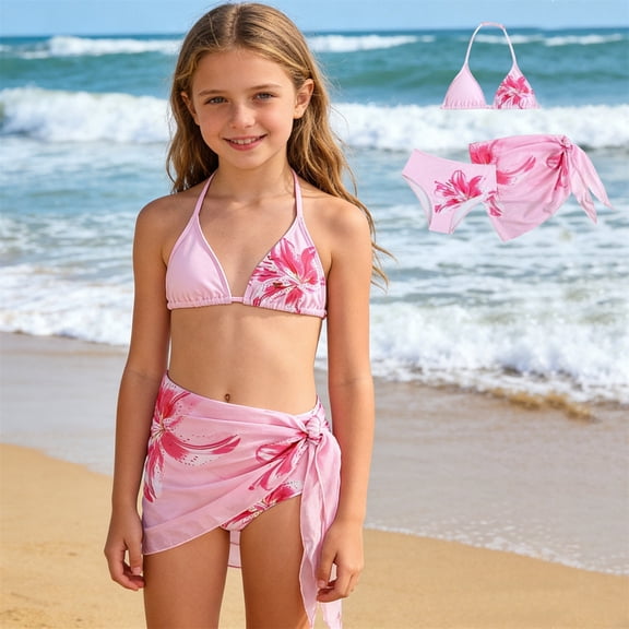 SHenli Girls Swimsuits Size 10-12 Ribbed Bikini Sets Spaghetti Strap Tankini Sets 3 Pieces Cut Out Bathing Suit