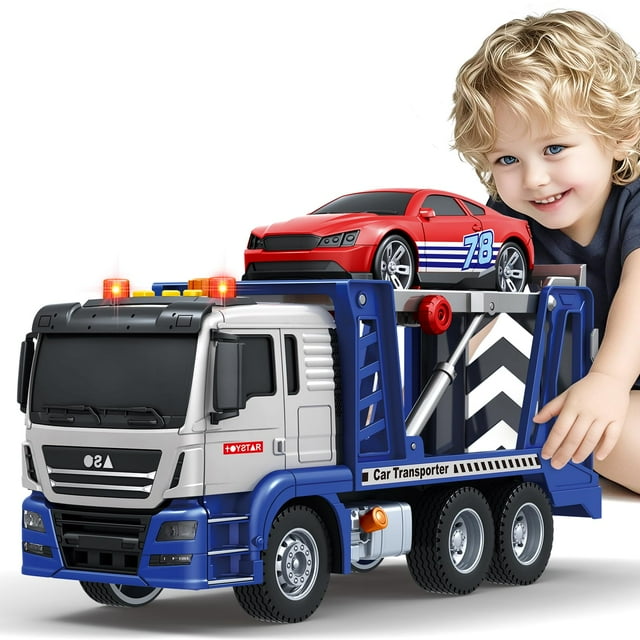 Transportacargas de juguete con coche de carreras para niños de 3 a 8 años