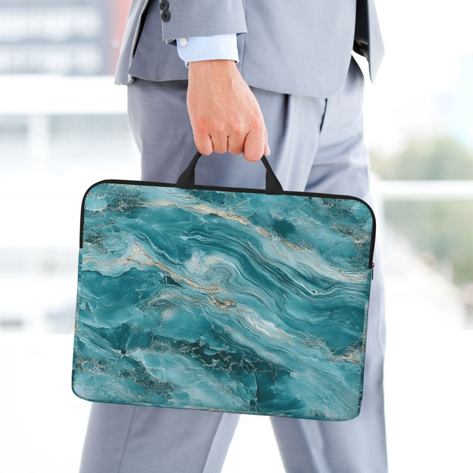 Laptop Sleeve Bag For Women Men 14inch Waterproof Durable Protective Computer Carrying Cover Handle Laptop Case Bag Teal Marble_2