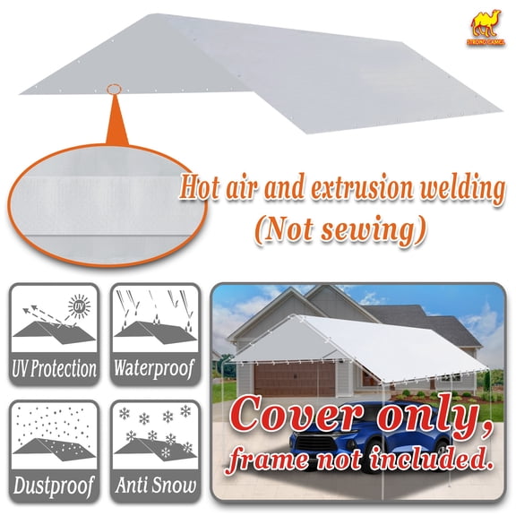 SUNNY 10'x20' Carpot Replacement Canopy for Garage Top Tent with Bungee Cords(Frame not Included)