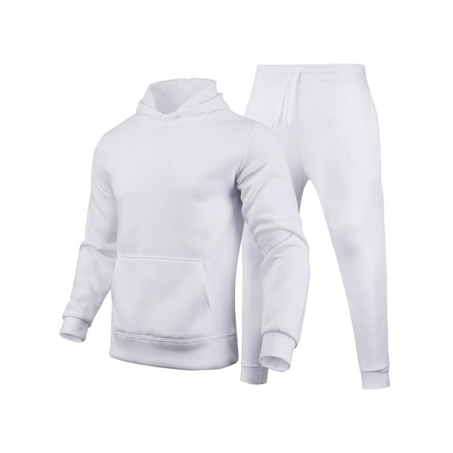 MAWCLOS Survêtement pour Homme à Capuche 2 Pcs Ensemble de Jogging Couleur Unie Ensemble de Survêtement Chandails à Capuche et Pantalons de Survêtement Blanc m